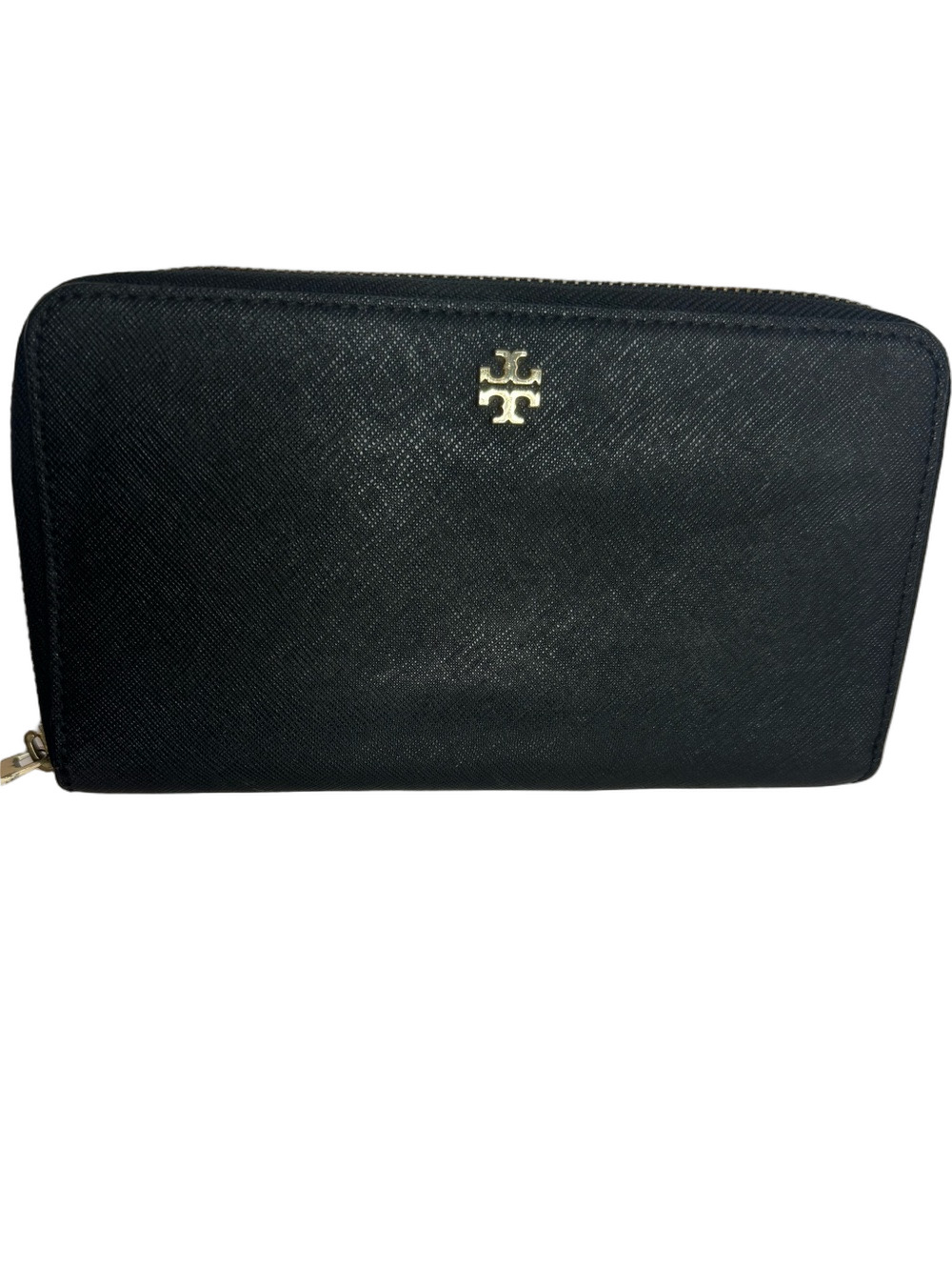 #303 Tory Burch Emerson Zip Around Long Wallet Black Saffiano Leather